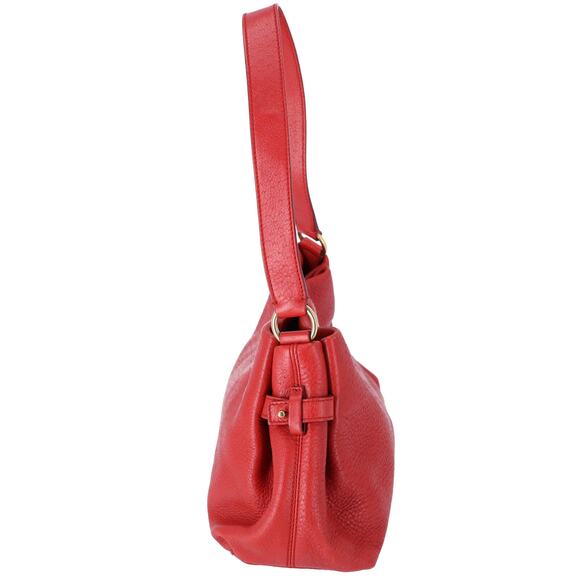 Salvatore Ferragamo Gancini One Shoulder Strap Hobo Pebbled Leather Red - Picture 4 of 8
